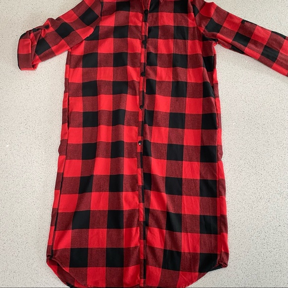 Buffalo plaid button up long shirt / dress-size L - Picture 5 of 11